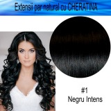 Extensii Par Natural cu Cheratina, lungime 55 cm, negru intens, 100 buc extensii